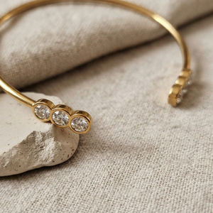 Triple Bezel Cuff Bangle I Layering Gold Jewellery I Tarnish Free