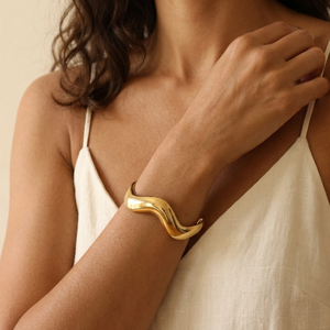Thick Gold Cuff Bangle I Non Tarnish Stacking Gold Bangle I Safana Jewellery