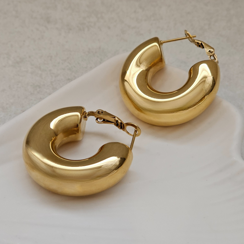 Thick Gold Hoops I Bold Hoops I Minimalist Hoops I Safana Jewellery

