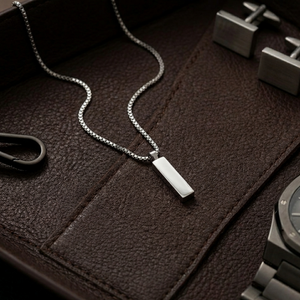 Men's Box Chain Bar Pendant Silver Necklace | Men's Jewellery