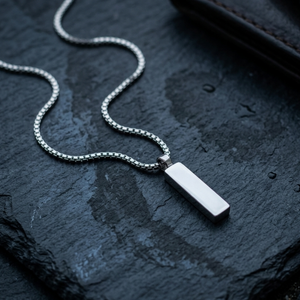 Men's Box Chain Bar Pendant Silver Necklace | Men's Jewellery