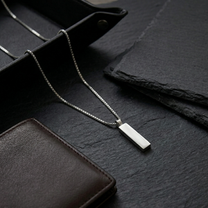 Men's Box Chain Bar Pendant Silver Necklace | Men's Jewellery