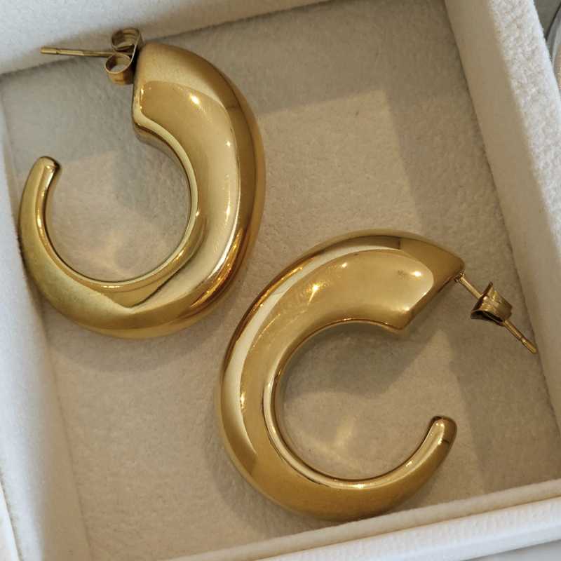 Thick Gold Hoops I Waterproof Hoop Earrings 