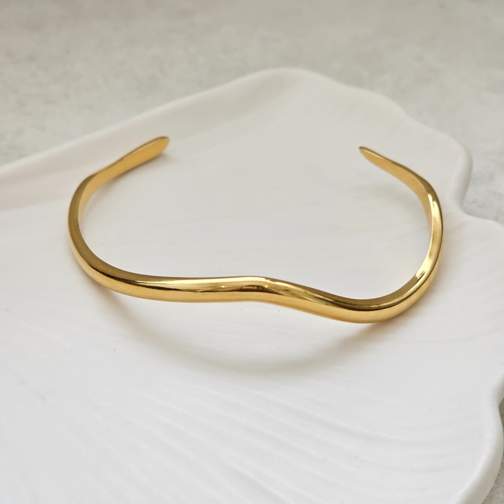 Thin Wave Bangle Gold | Waterproof Non Tarnish Jewellery