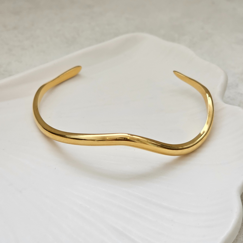 Thin Wave Bangle Gold | Waterproof Non Tarnish Jewellery