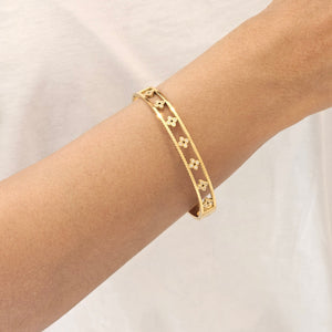 Gold Clover Bangle, tarnish free luxury stacking bangles