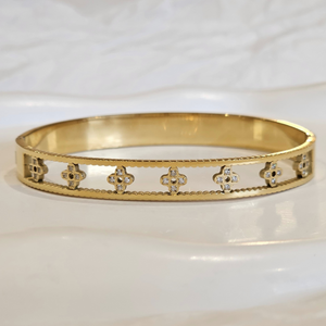 Gold Clover Bangle, tarnish free luxury stacking bangles