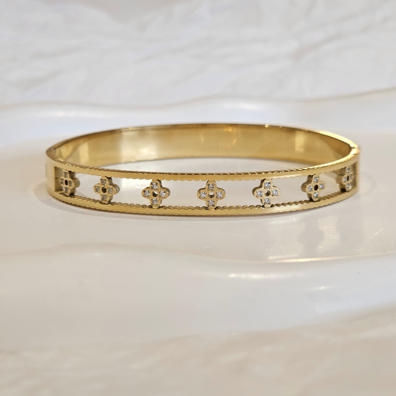 Gold Clover Bangle, tarnish free luxury stacking bangles