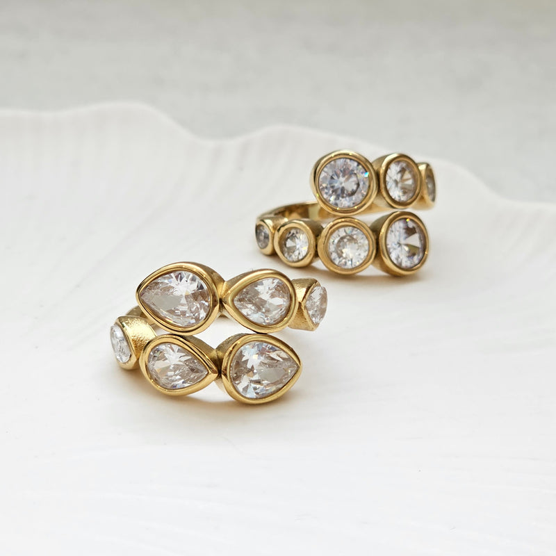 Diamond Crossover Ring | Gold Waterproof Diamond Ring | Safana Jewellery