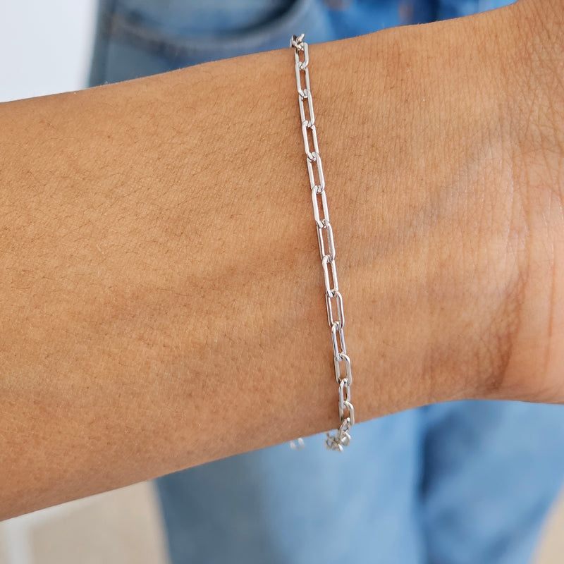 dainty silver paperclip link chain bracelet