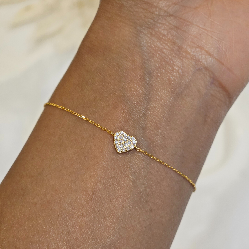 Dainty sterling silver Heart Bracelet Gold