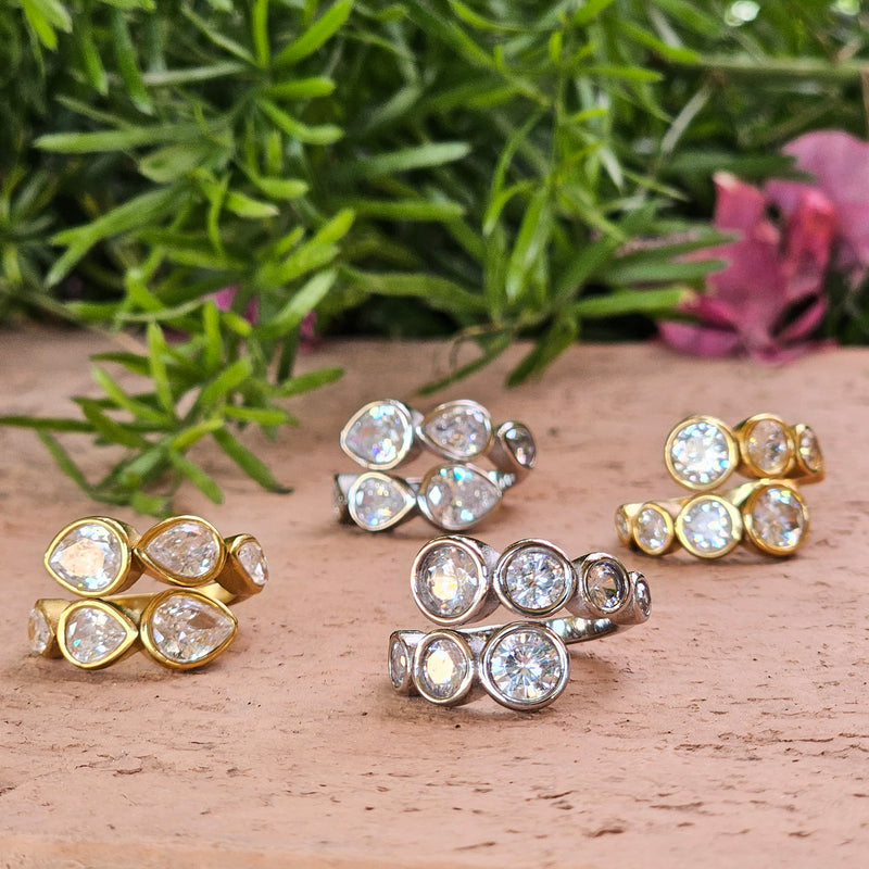 Diamond Crossover Ring I Non Tarnish Waterproof Ring I Safana Jewellery