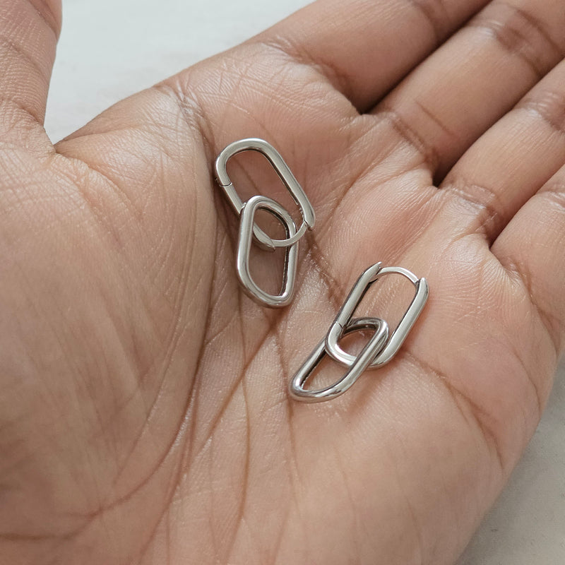 Double Oval Hoop Earrings Silver