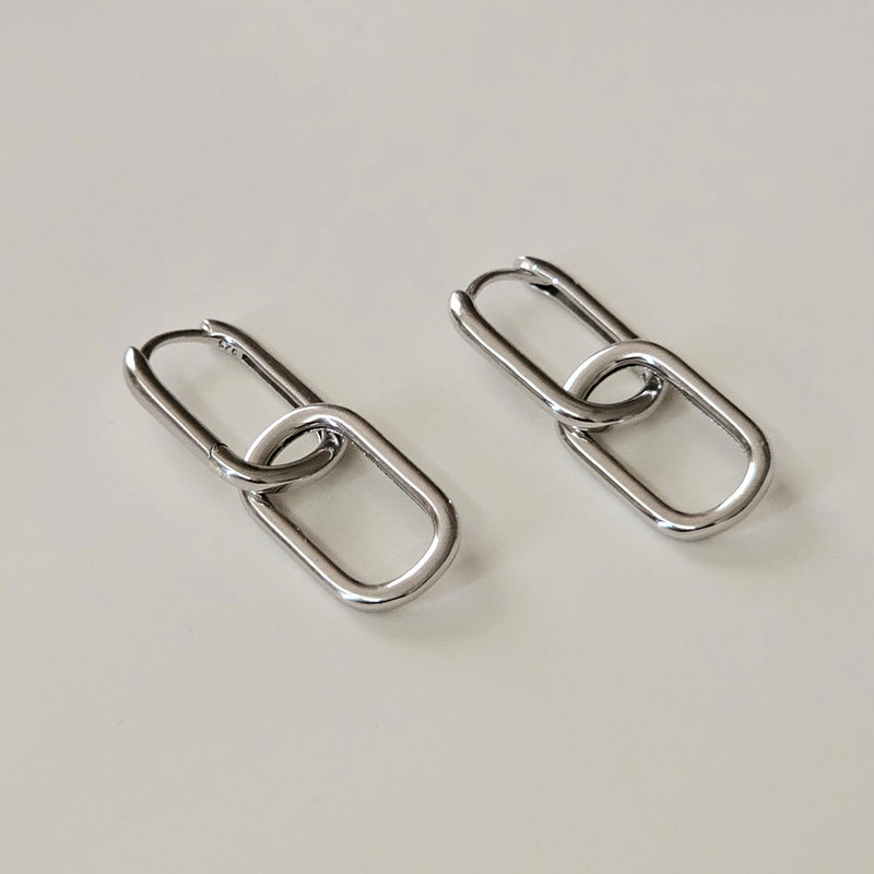 Double Oval Hoop Earrings Silver