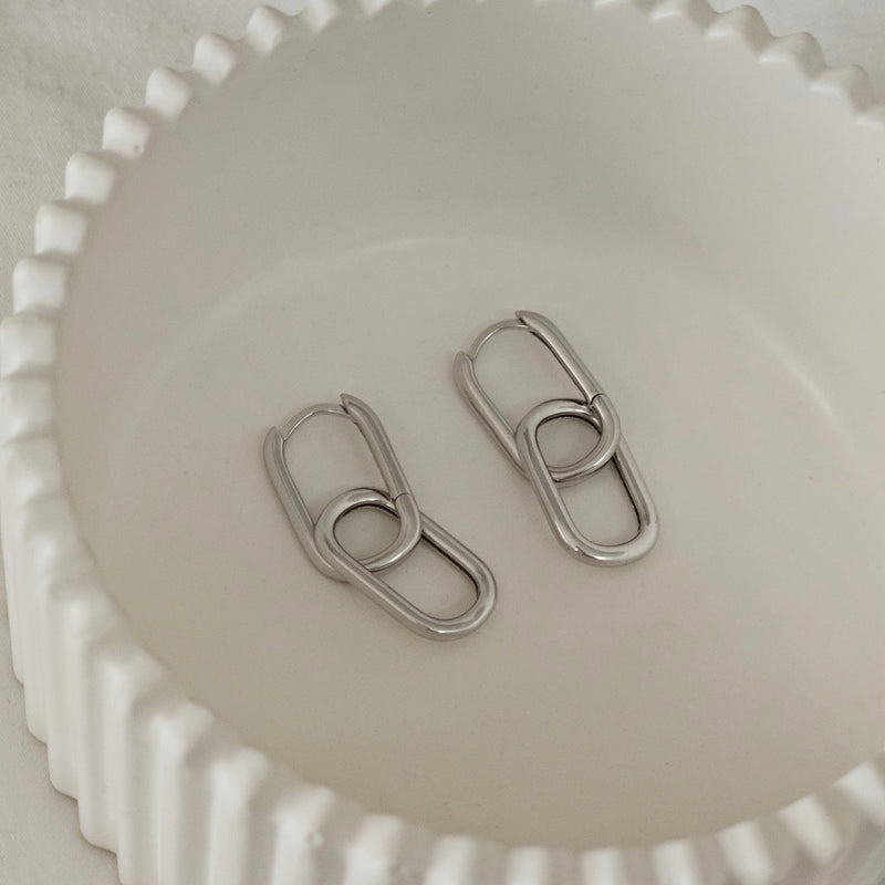 Double Oval Hoop Earrings Silver