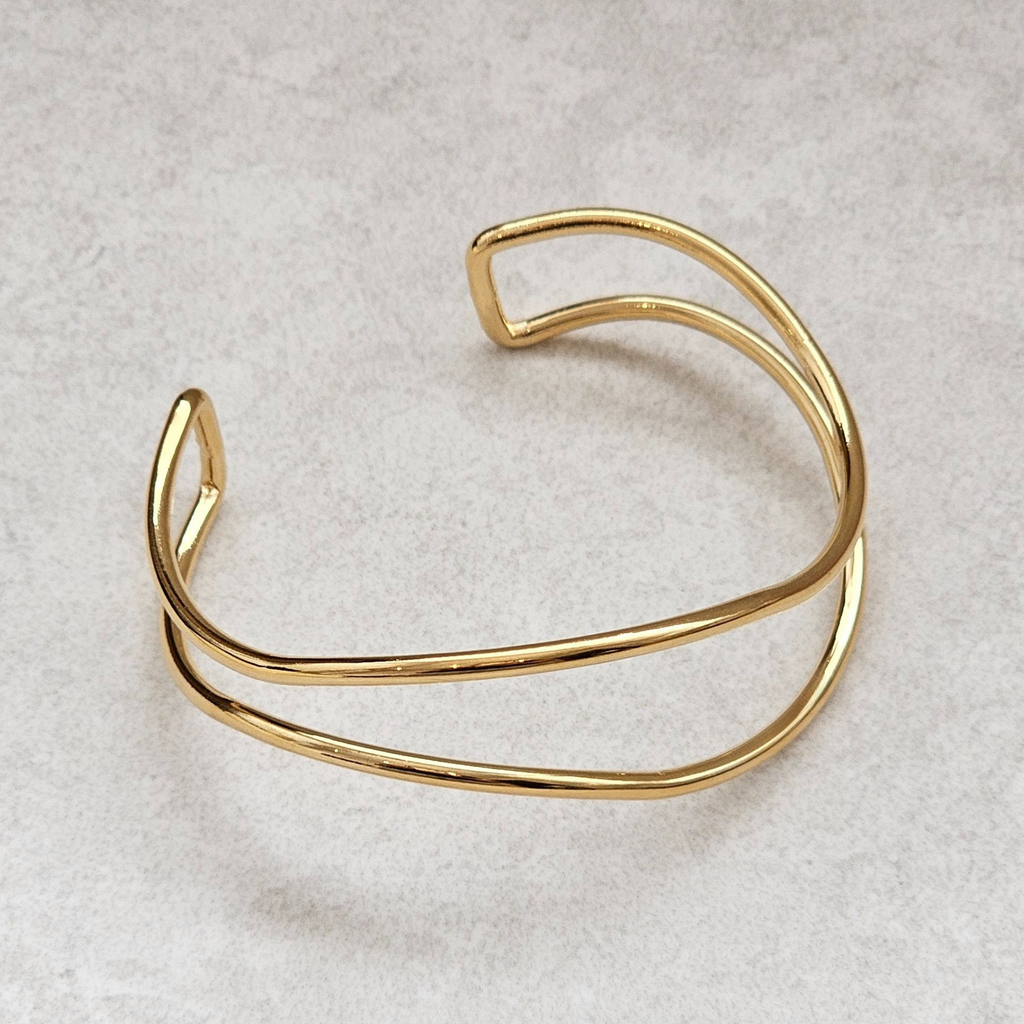 Double Curved Bangle I Gold Stacking Bangles I Adjustable waterproof bangle