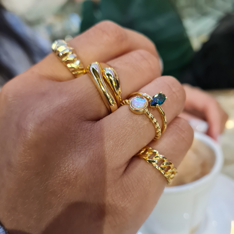 Gold Moonstone Ring, semi precious stone rings, dainty rings, stacking gold rings, twist, gemstone ring