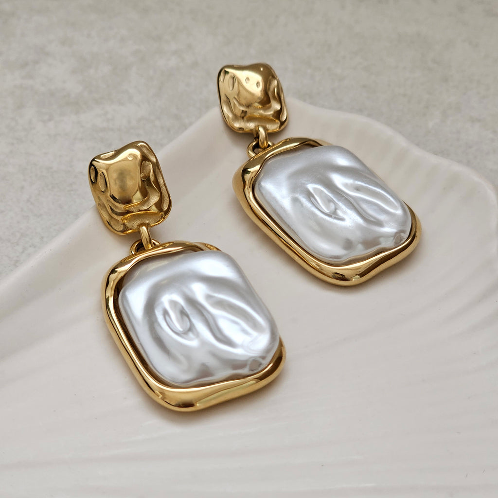 Gold Baroque Pearl Drop Earrings | Non Tarnish Waterproof Pearl Earrings