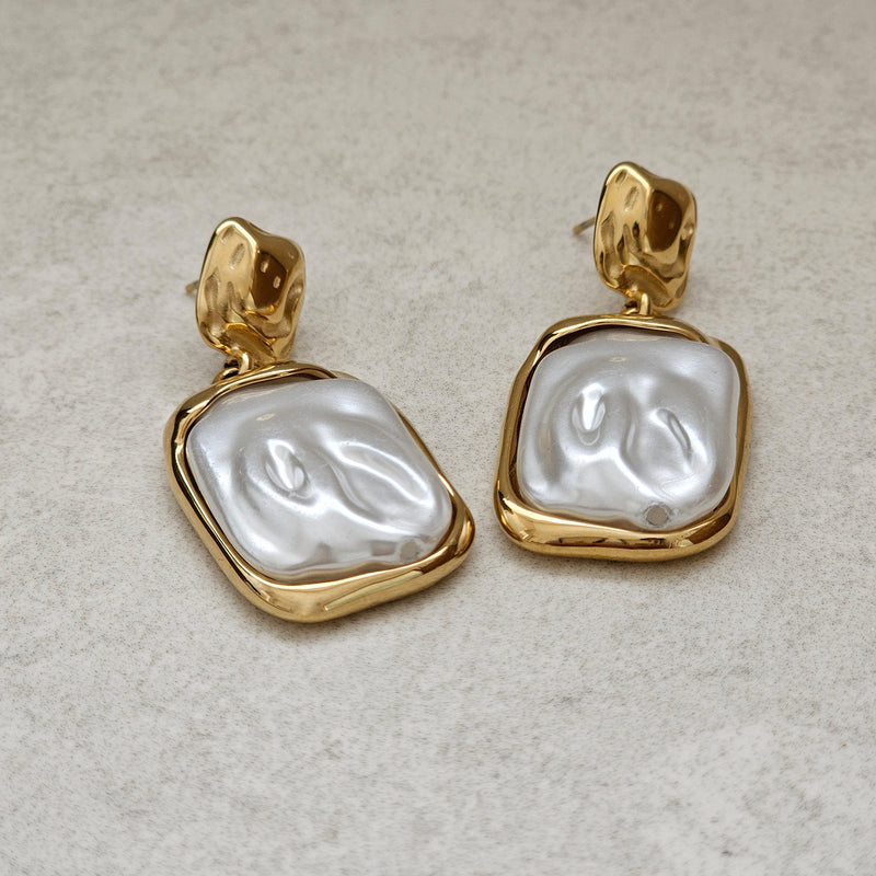 Gold Baroque Pearl Drop Earrings | Non Tarnish Waterproof Pearl Earrings