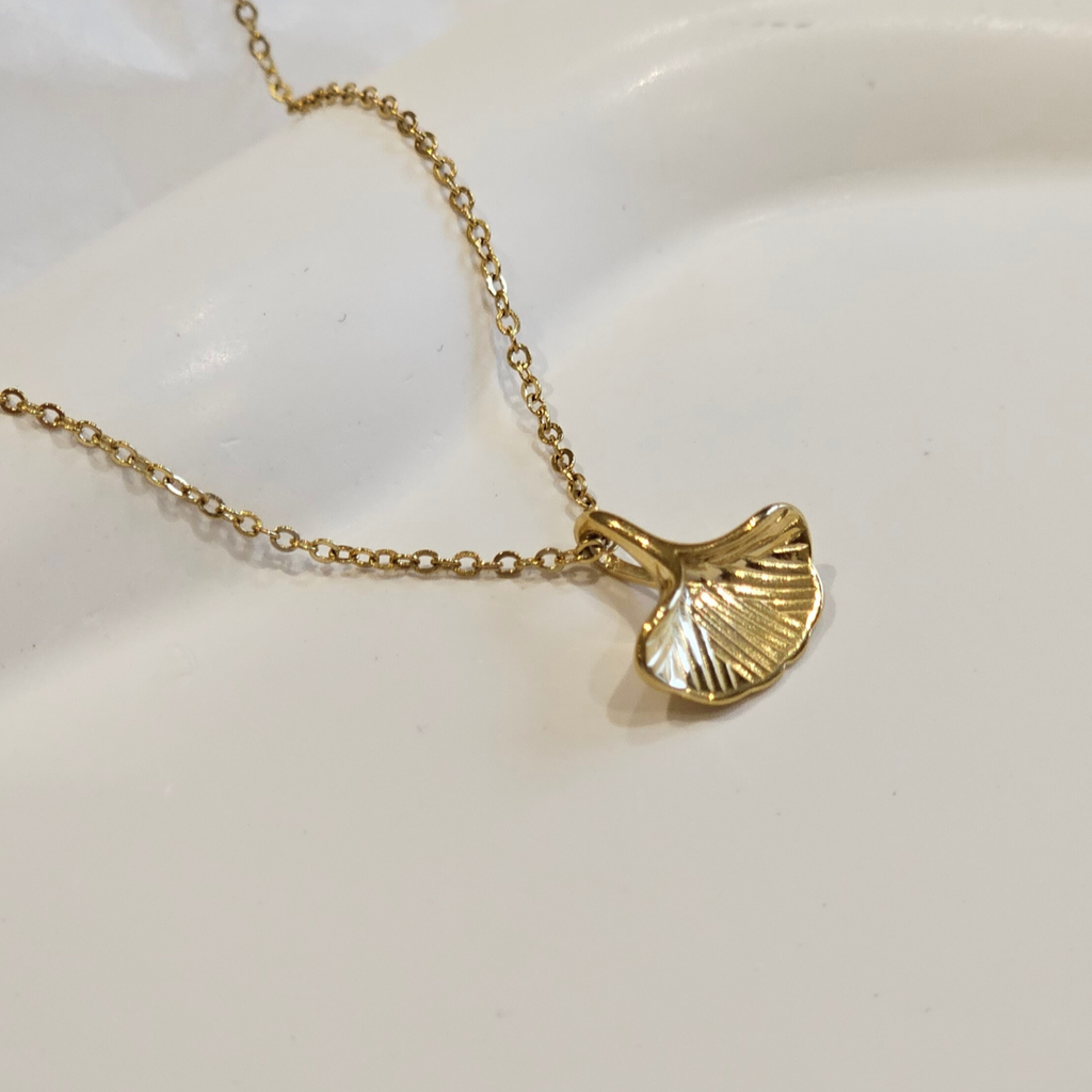 Ginko Leaf Necklace, layering gold necklace