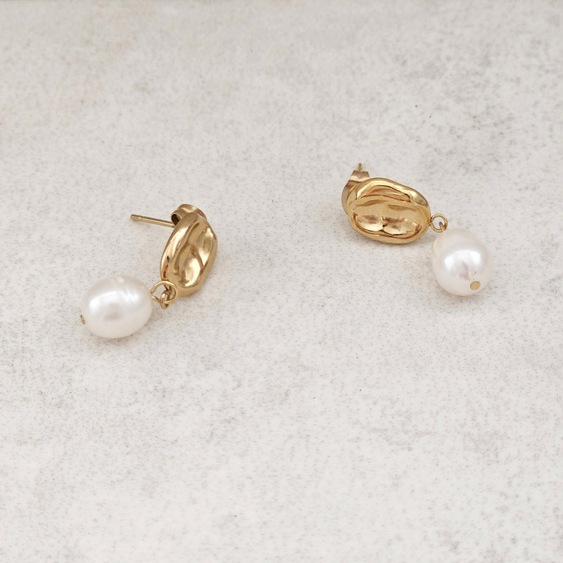 Baroque Pearl Drop Earrings I  Gold Pearl Bridal Earring