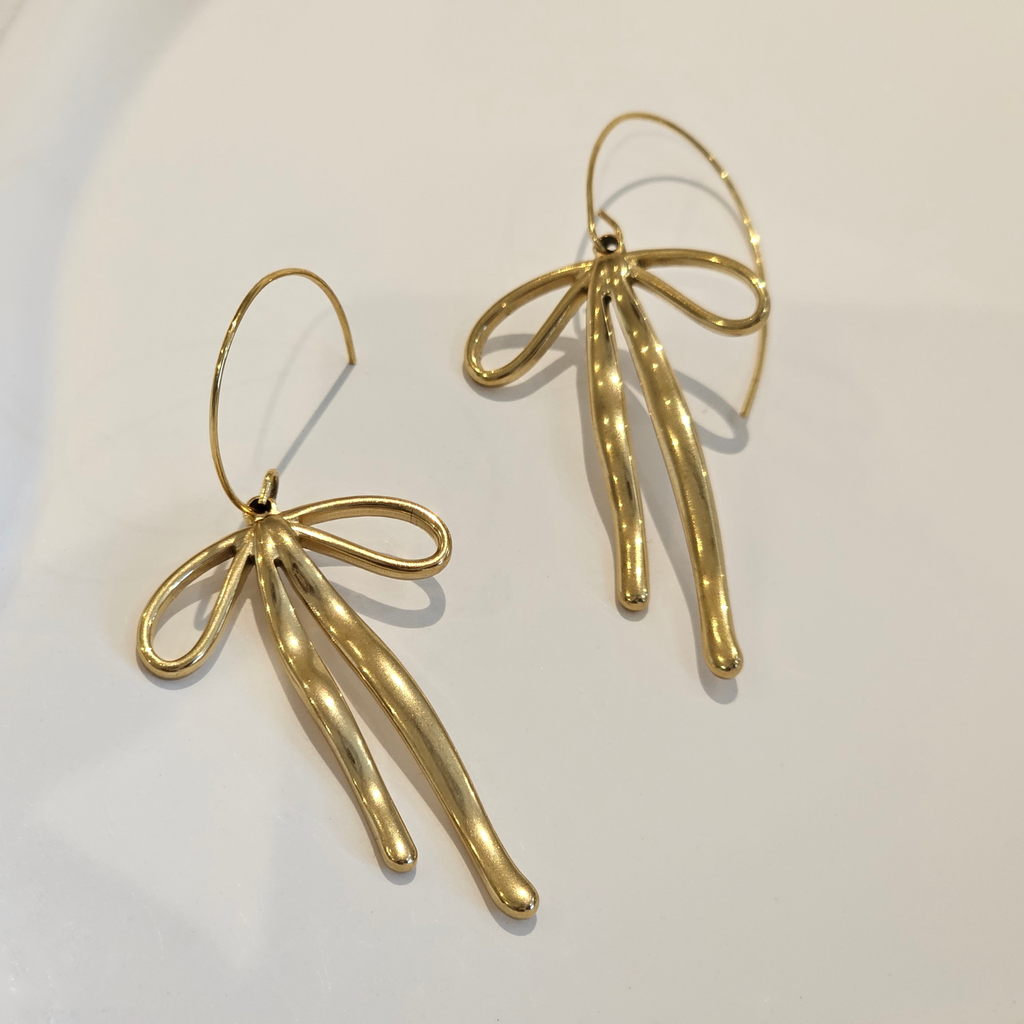 Bow Drop Earrings Gold, coquette earrings