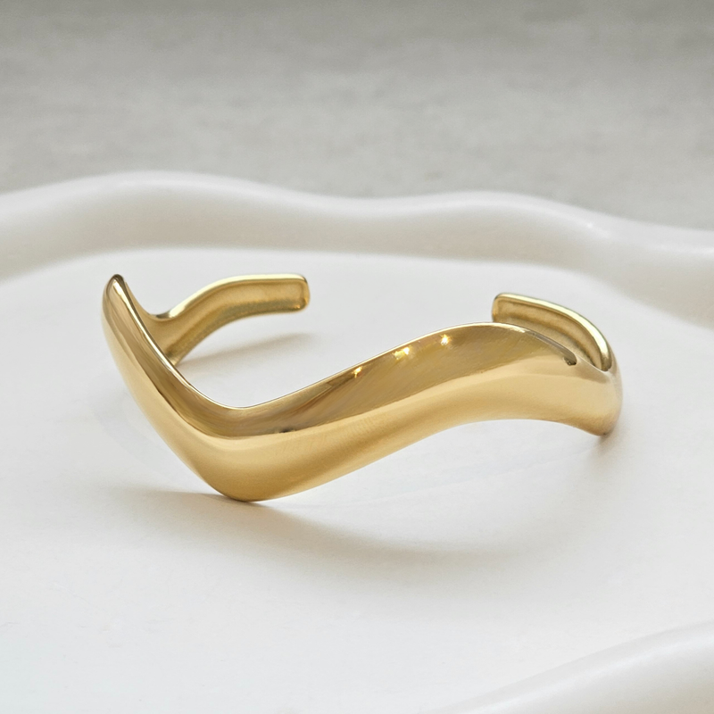 Thick Gold Cuff Bangle I Non Tarnish Stacking Gold Bangle I Safana Jewellery