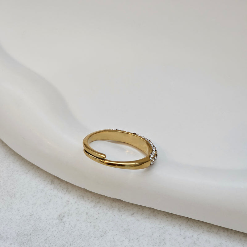 Diamond Dome Ring, tarnish free waterproof gold stacking ring