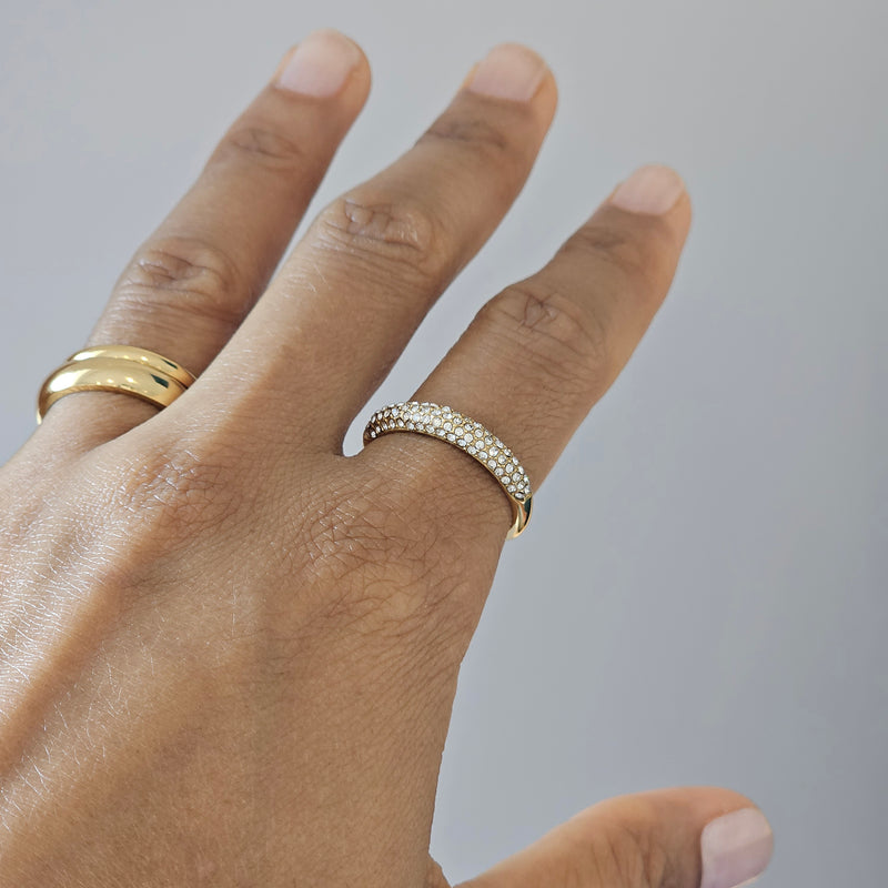 Diamond Dome Ring, tarnish free waterproof gold stacking ring