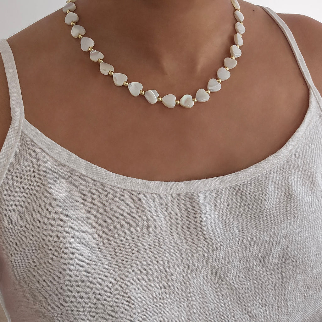 baroque pearl necklace, boho necklace, summer jewellery, heart shell necklace