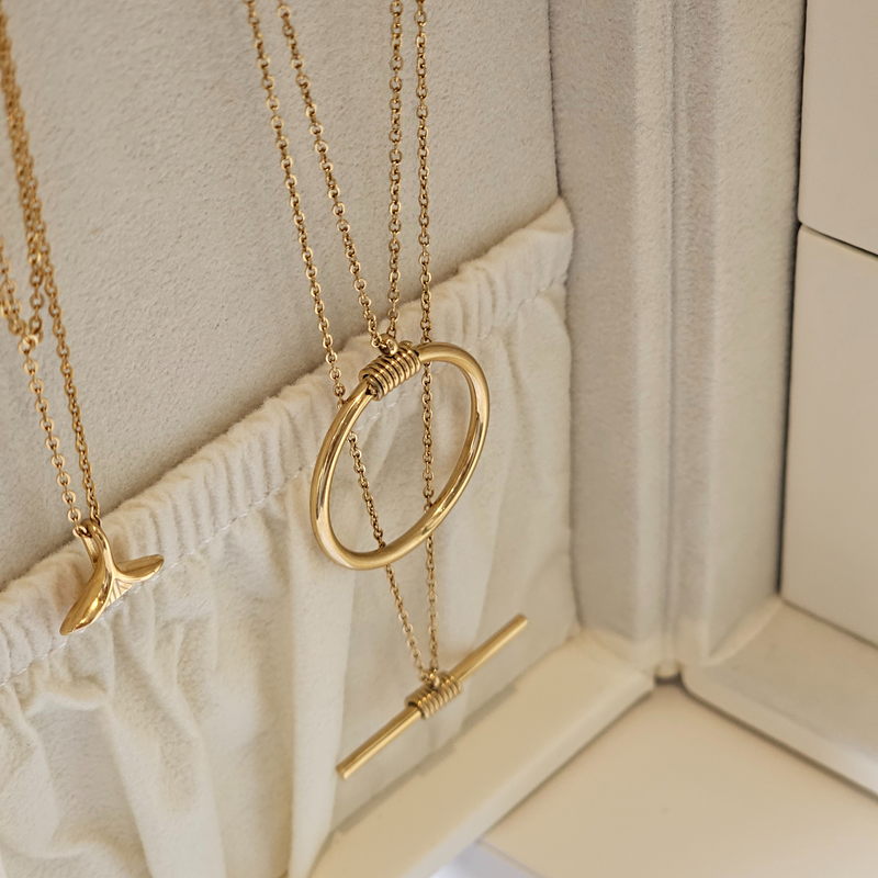 T Bar Circle Necklace, multi layered necklace, tarnish free jewellery