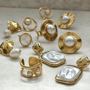 Gold Baroque Pearl Drop Earrings | Non Tarnish Waterproof Pearl Earrings