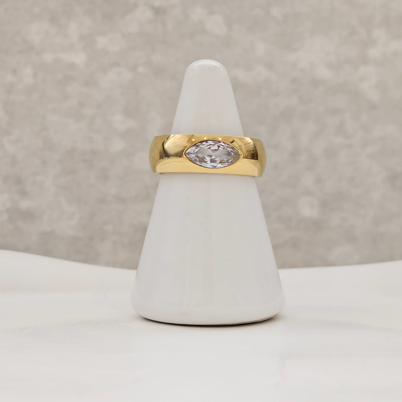 Bold Oval Diamond Ring, stacking gold waterproof ring