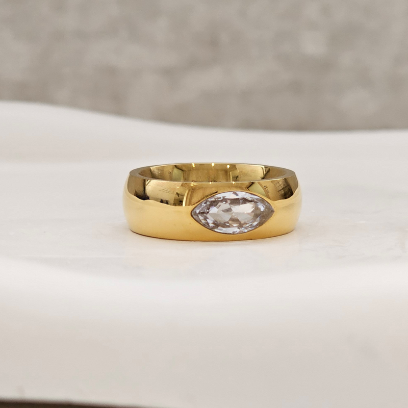 Bold Oval Diamond Ring, stacking gold waterproof ring
