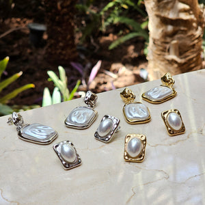 Gold Baroque Pearl Drop Earrings | Non Tarnish Waterproof Pearl Earrings