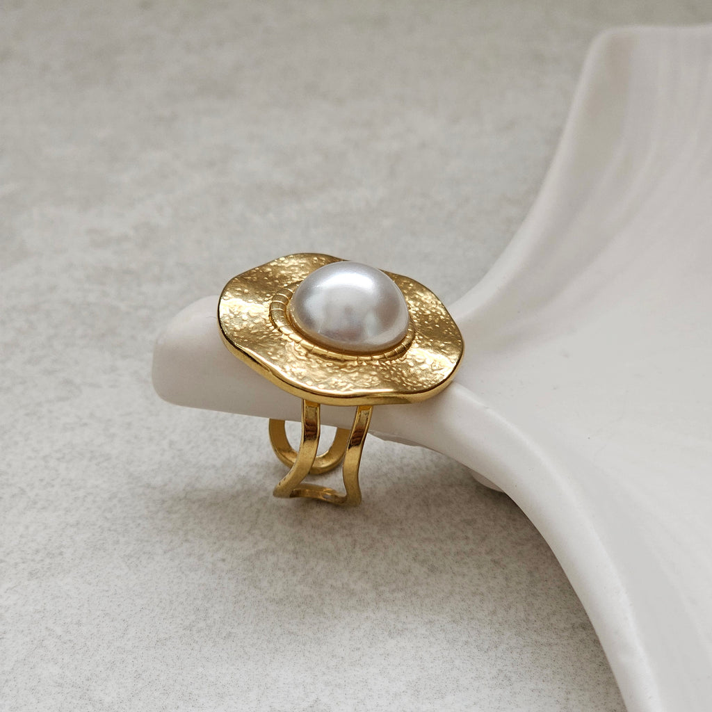 Halo Pearl Ring | Waterproof Jewellery Summer | Gold Stacking Pearl Ring