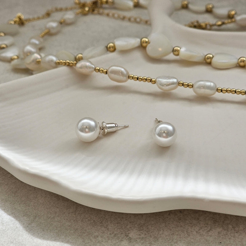 Silver Pearl Studs I Dainty Pearl Earrings I Safana Jewellery