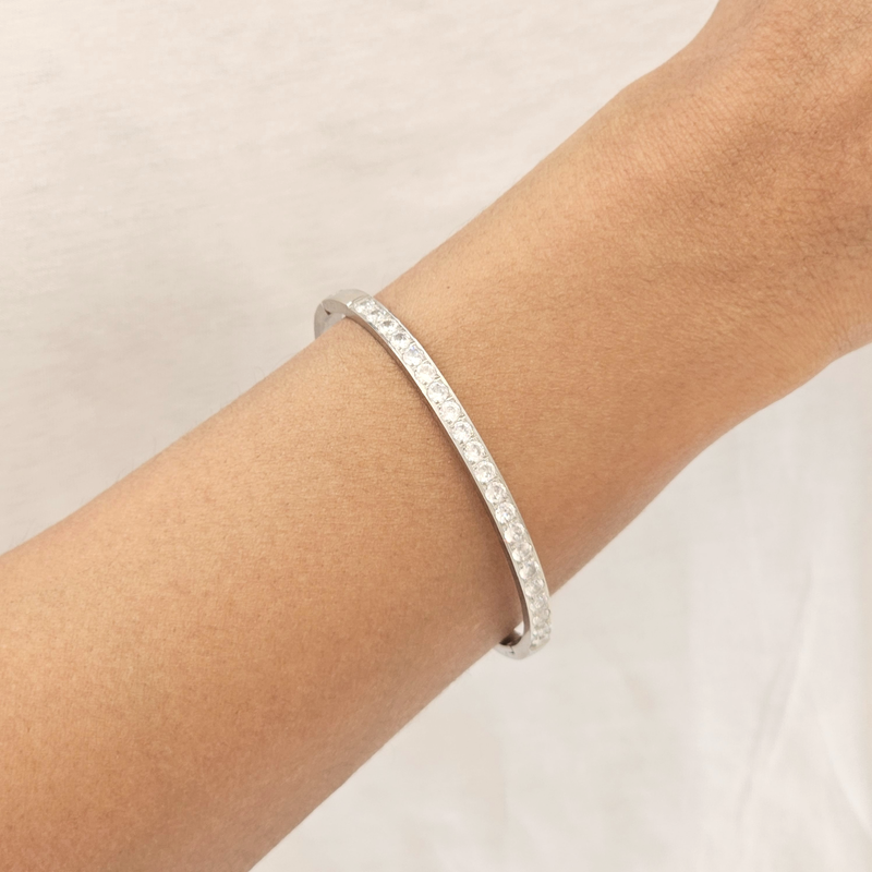 Row Of Diamond Bangle Silver