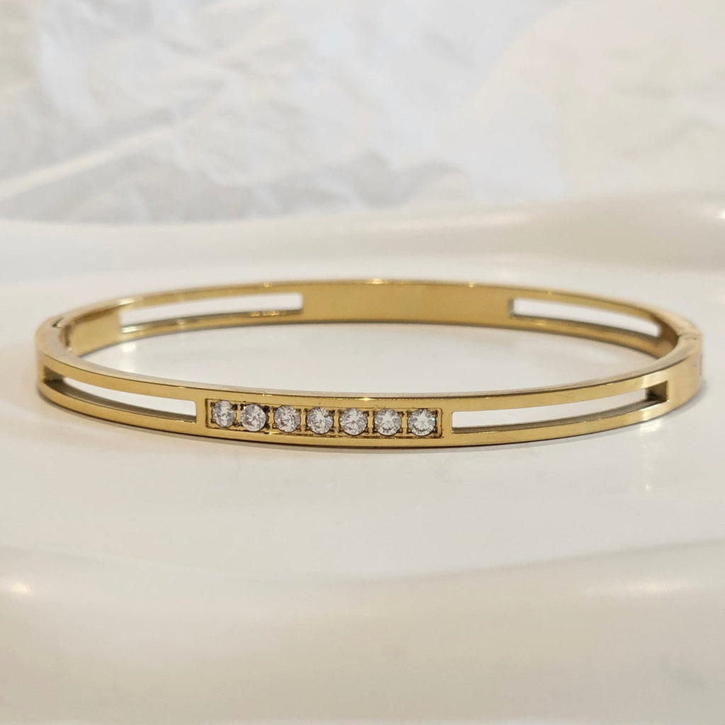 Diamond Station Bangle Gold I Stacking Gold Bangles I Safana Jewellery