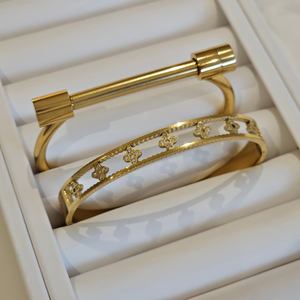 Screw Cuff Bangle, stacking gold tarnish free luxury bangle