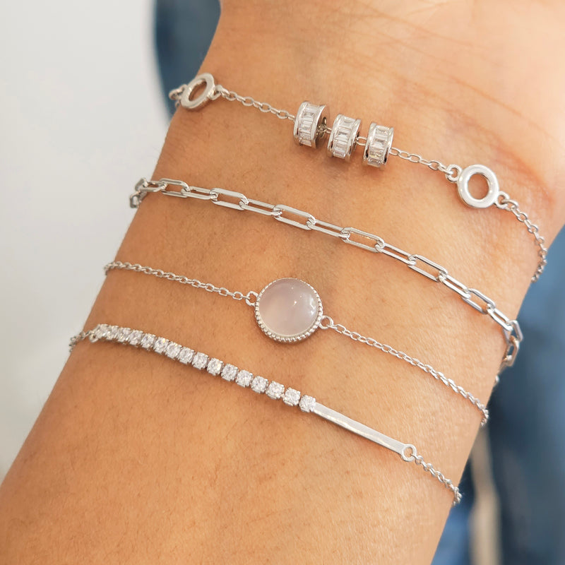 White Jade Bracelet Silver