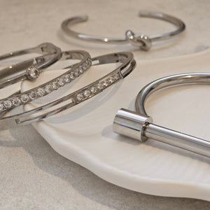 Row Of Diamond Bangle Silver