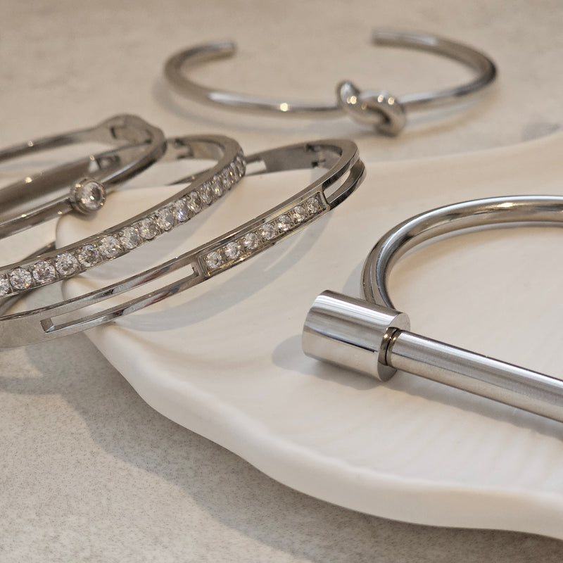 Row Of Diamond Bangle Silver