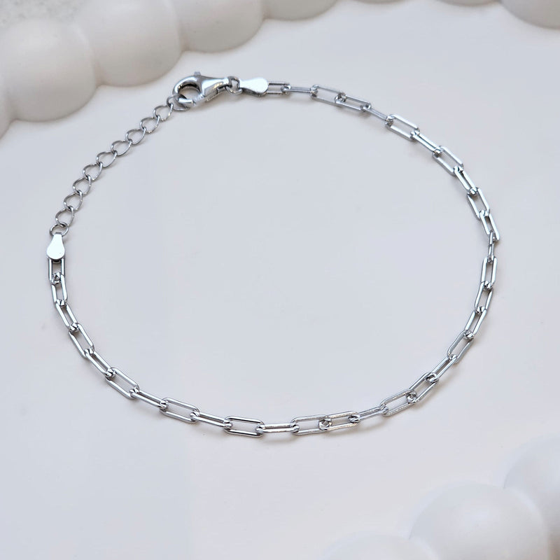dainty silver paperclip link chain bracelet