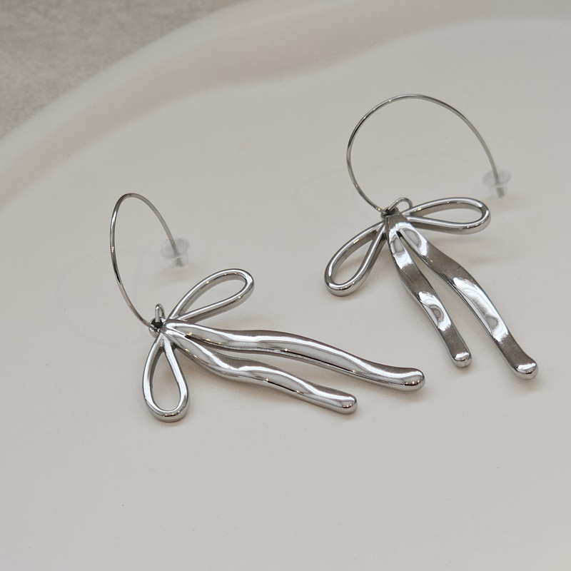 Bow Drop Earrings Silver