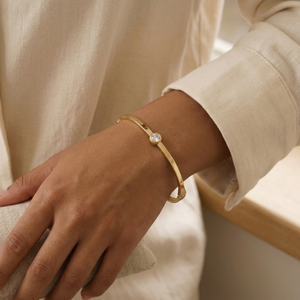 Solitaire Diamond Bangle gold I Waterproof Stacking Bangle I Safana Jewellery I Bridesmaids gift, Bridal bangle