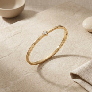 Solitaire Diamond Bangle gold I Waterproof Stacking Bangle I Safana Jewellery I Bridesmaids gift, Bridal bangle