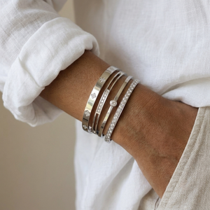 Solitaire Diamond Bangle Silver I Waterproof Stacking Bangle I Safana Jewellery I Bridesmaids gift, Bridal bangle