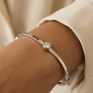 Solitaire Diamond Bangle Silver I Waterproof Stacking Bangle I Safana Jewellery I Bridesmaids gift, Bridal bangle