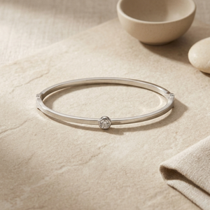 Solitaire Diamond Bangle Silver I Waterproof Stacking Bangle I Safana Jewellery I Bridesmaids gift, Bridal bangle